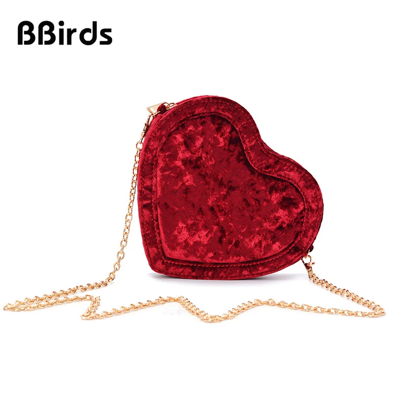 

BBirds 2019 New Velvet Women Shoulder Messenger bag Ladies Small Heart-shaped Evening Handbag Clutch Bags For Wedding Party