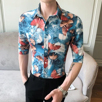 

Summer New Floral Shirt Men Brand 2020 Half Sleeve Mens Casual Shirts Slim Fit All Match Night Club Prom Tuxedo Dress
