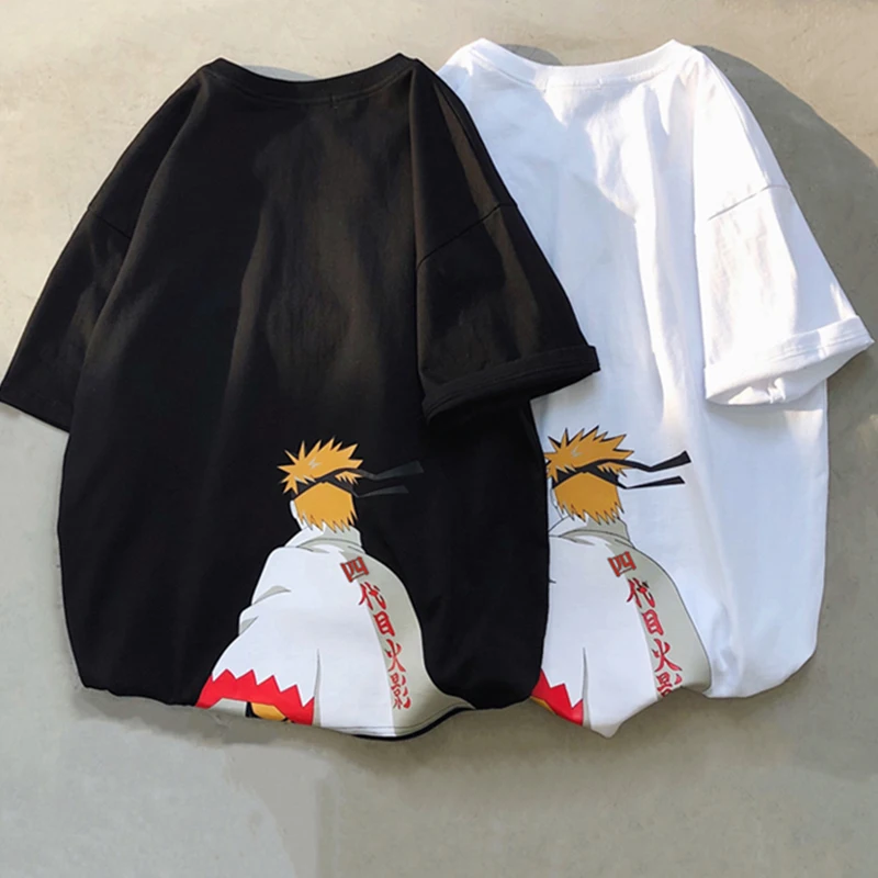 

Anime Naruto Short sleeve men's t-shirts large sizes funny summer Casual loose clothes hip hop white All-match teen streetwear