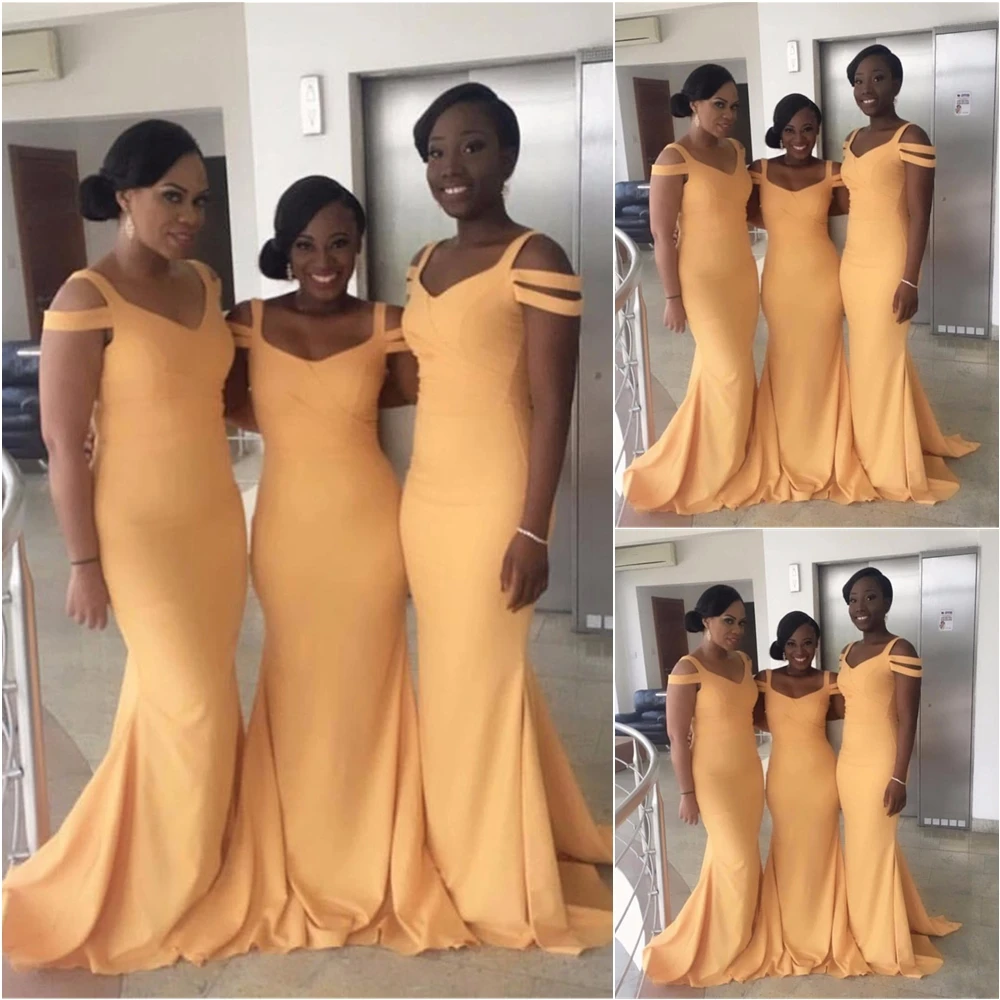 Spaghetti Mermaid Gown Prom Party New Backless V-Neck Bridesmaid Dresses Sleeveless Elastic Satin Dress | Свадьбы и торжества