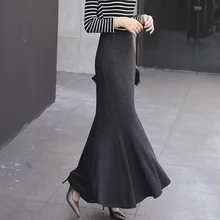 Женская Осенняя юбка русалки элегантная офисная Дамская упаковка бедра винтажные длинные юбки-трубы Женская Толстая зимняя юбка Jupe Femme