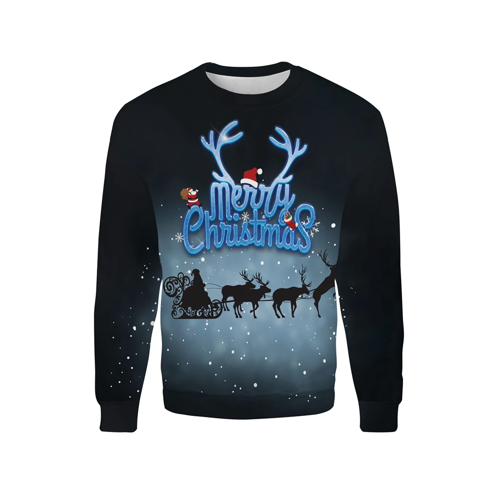 Christmas Sweatshirt Funny Printed Long Sleeve Men Women Casual Snowflakes Deer Printed Clothes Christmas 3D Elk Pullover