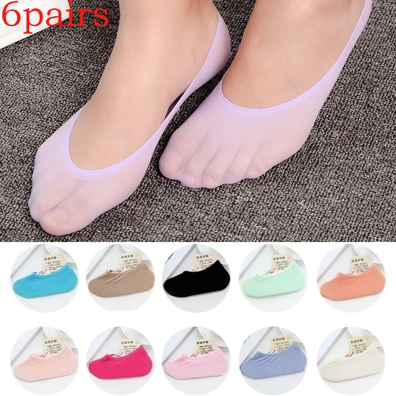 6 Pairs/Set Ladies Invisible Boat Socks Heel with Non-slip Spring and Summer Ultra-thin Socks Shallow Mouth Low To Help Women
