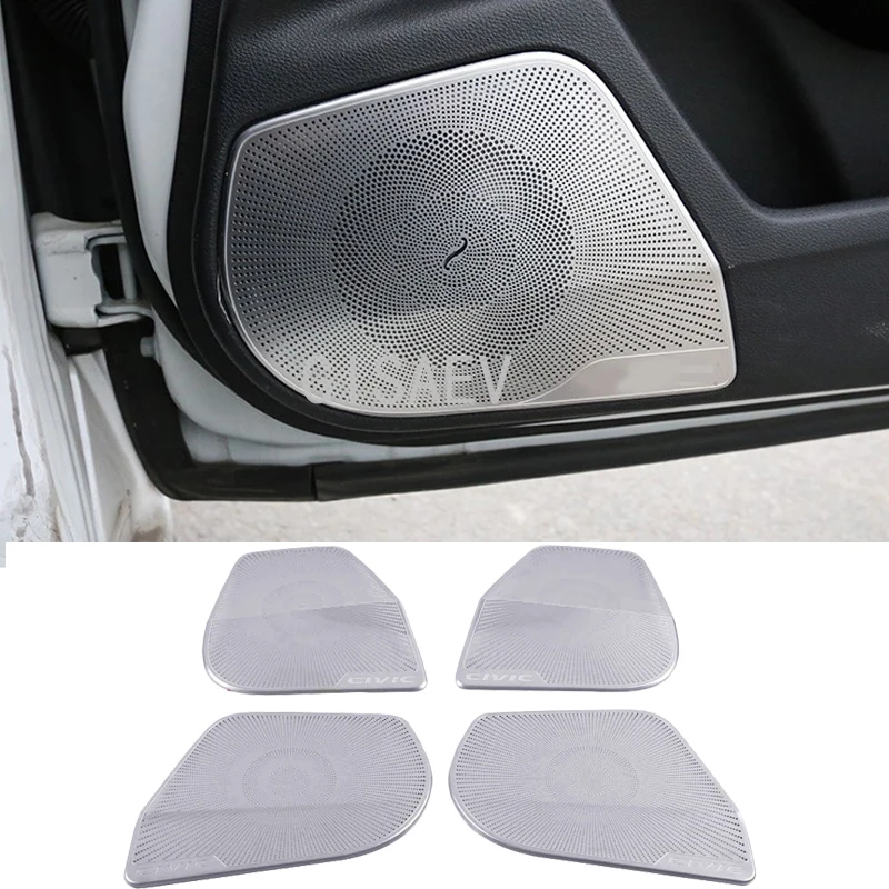 

For 2020-21 Honda Civic Hatchback Stainless Steel Interior Car Audio Speaker Cover Trim Door Speaker Cover Trim Car Accessories