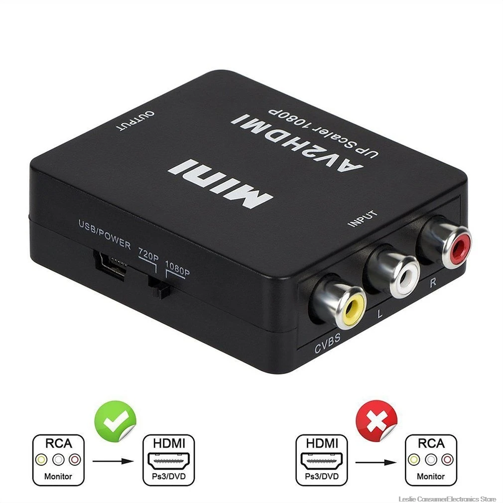 Портативный Черный RCA AV к HDMI конвертер/адаптер подходит для Gamecube nintendo sega Genes NES SNES N64