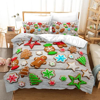 

Cartoon 3D 240×220 Duvet Cover Set With Pillowcase,200×200 Quilt Cover,Green Christmas Tree Pattern Blanket Cover King Size