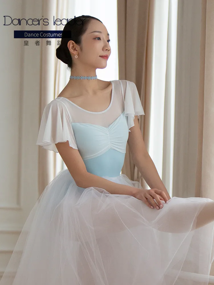 Collant de Ballet para Mulheres, Roupa de Prática, Gaze Manga Curta, Meias Justas Ginásticas, Roupa Yoga Profissional, Adulto