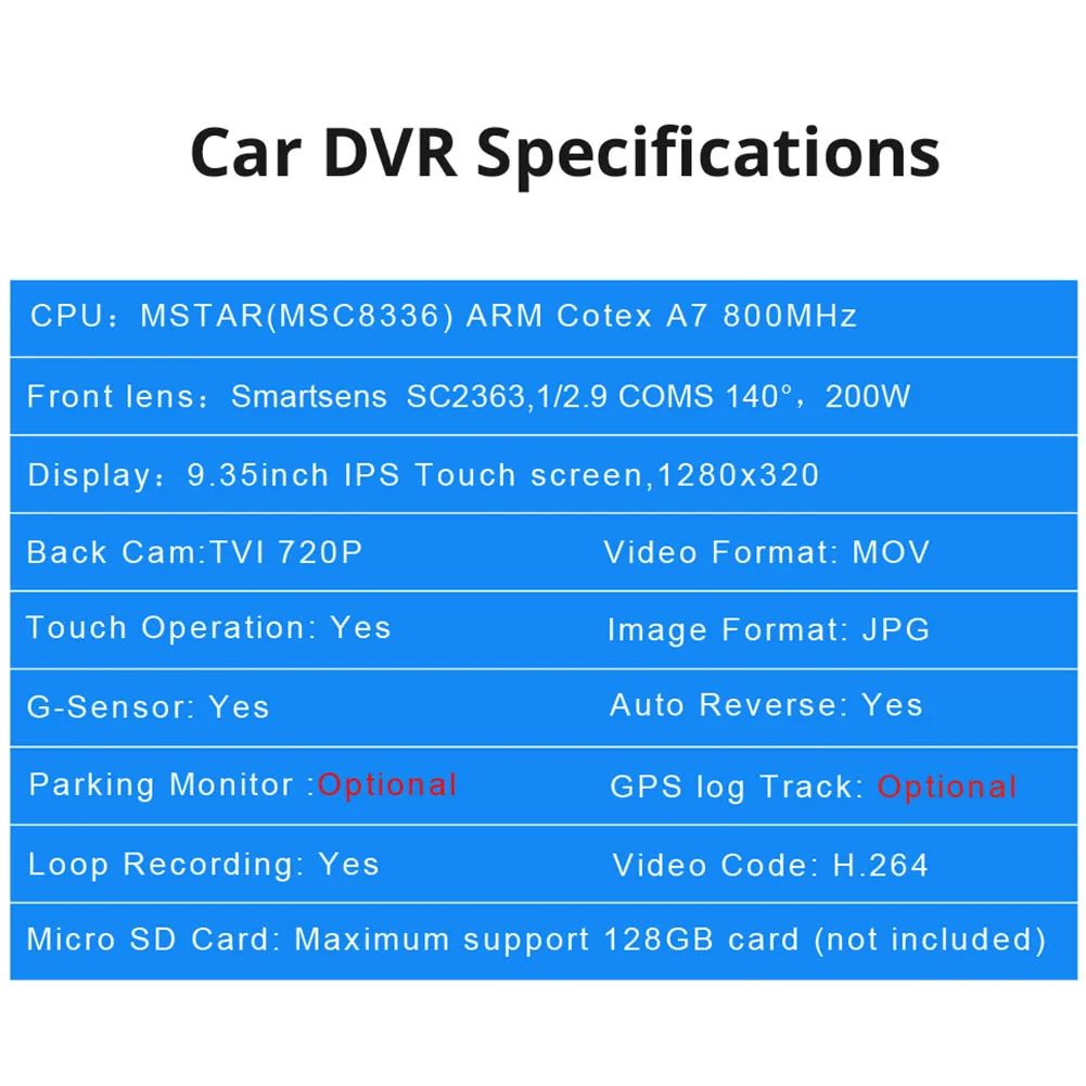 Широкий формат DVR USB Регистраторы автомобиля Двойной объектив Реверсивный 10 дюймов Dash Cam петля Запись G-sensor Сенсорный экран спереди и сзади HD