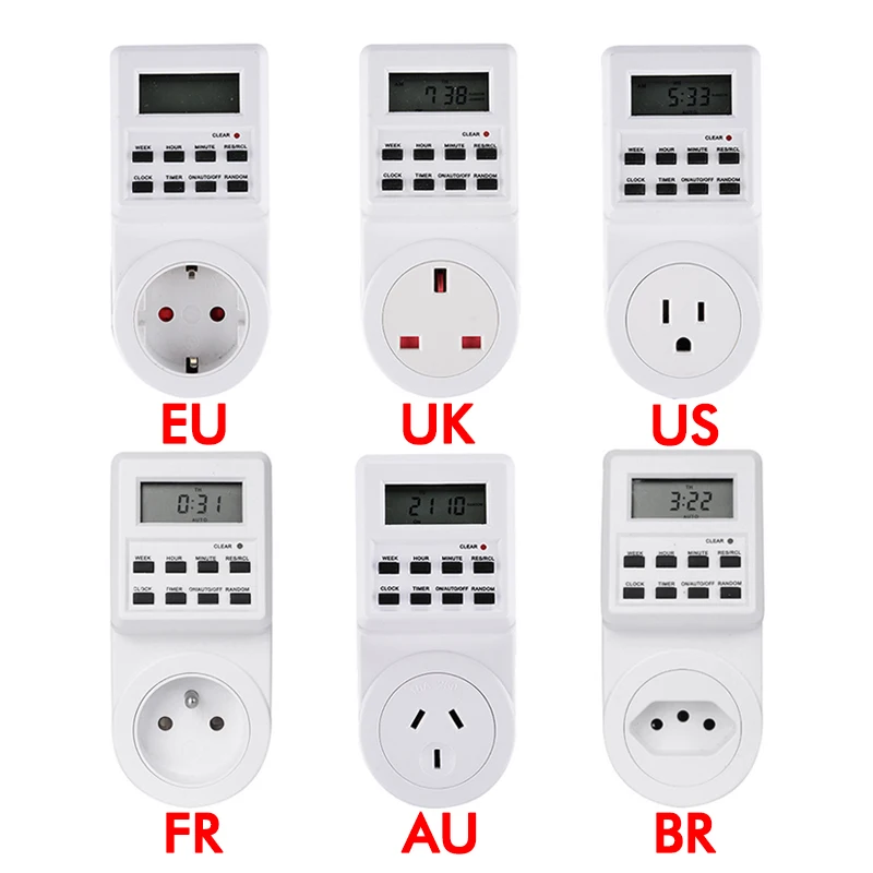 Timer Switch Electronic Digital Timer Switch Socket 24 Hour Cyclic EU UK AU US BR FR Plug Kitchen Timer Outlet Programmable Timing Socket Digital Timer Programmable Timer Switch Time Switch