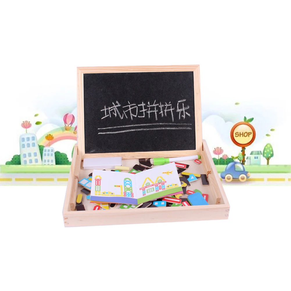 Baby Learning Toys Montessori Wooden Puzzle Animals Puzzles Double Side Magnetic Drawing Board Educational Toys for Kids