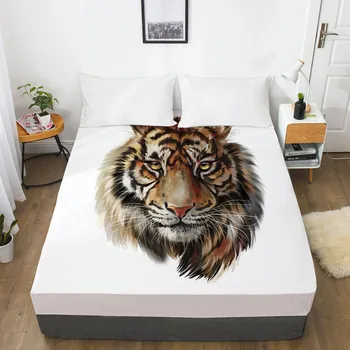 

3D Fitted Sheet Bed Mattress Fitted Cover Custom Design Bed Linens Sheets Bedsheet White 198x203 Animal Tiger Bedding Sheets