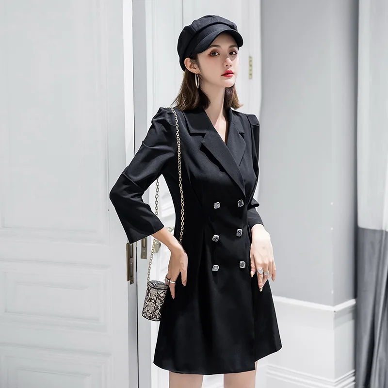 

Photo Shoot 2019 Autumn And Winter New Style Suit Dress Waist Hugging Slimming Short-height French High-End Double Breasted Eleg