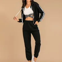 2 шт. женский спортивный костюм, женские спортивные костюмы с длинным рукавом, с капюшоном, в полоску, на молнии, спортивные комплекты для фитнеса#3