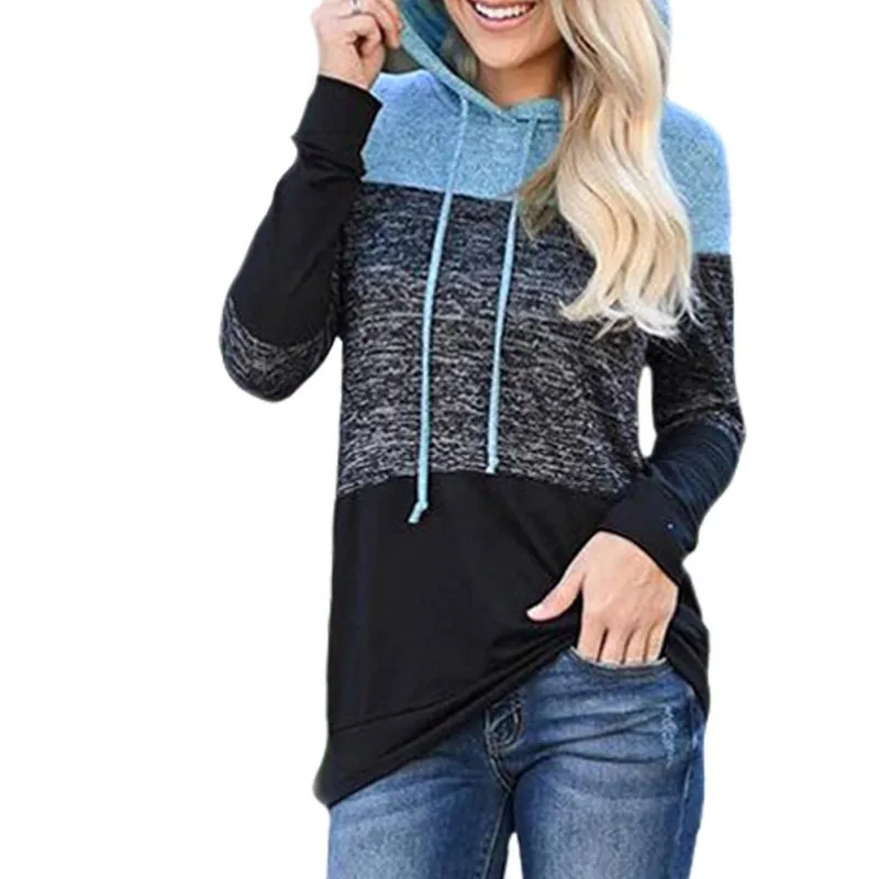 Women Hoodies Sweatshirts Simple Spring Long Sleeve Cute Color Matching Autum Hoodies Hat Collar Patchwork Ladies Sweatshirts