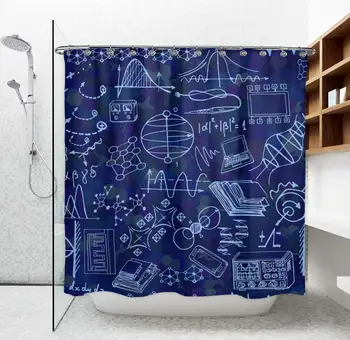 

Vintage Bathtub Shower Curtain Include 12 Hooks, Nanotechnology And Physics Sketch Elements Science Thick Fabric Bath Curtains,