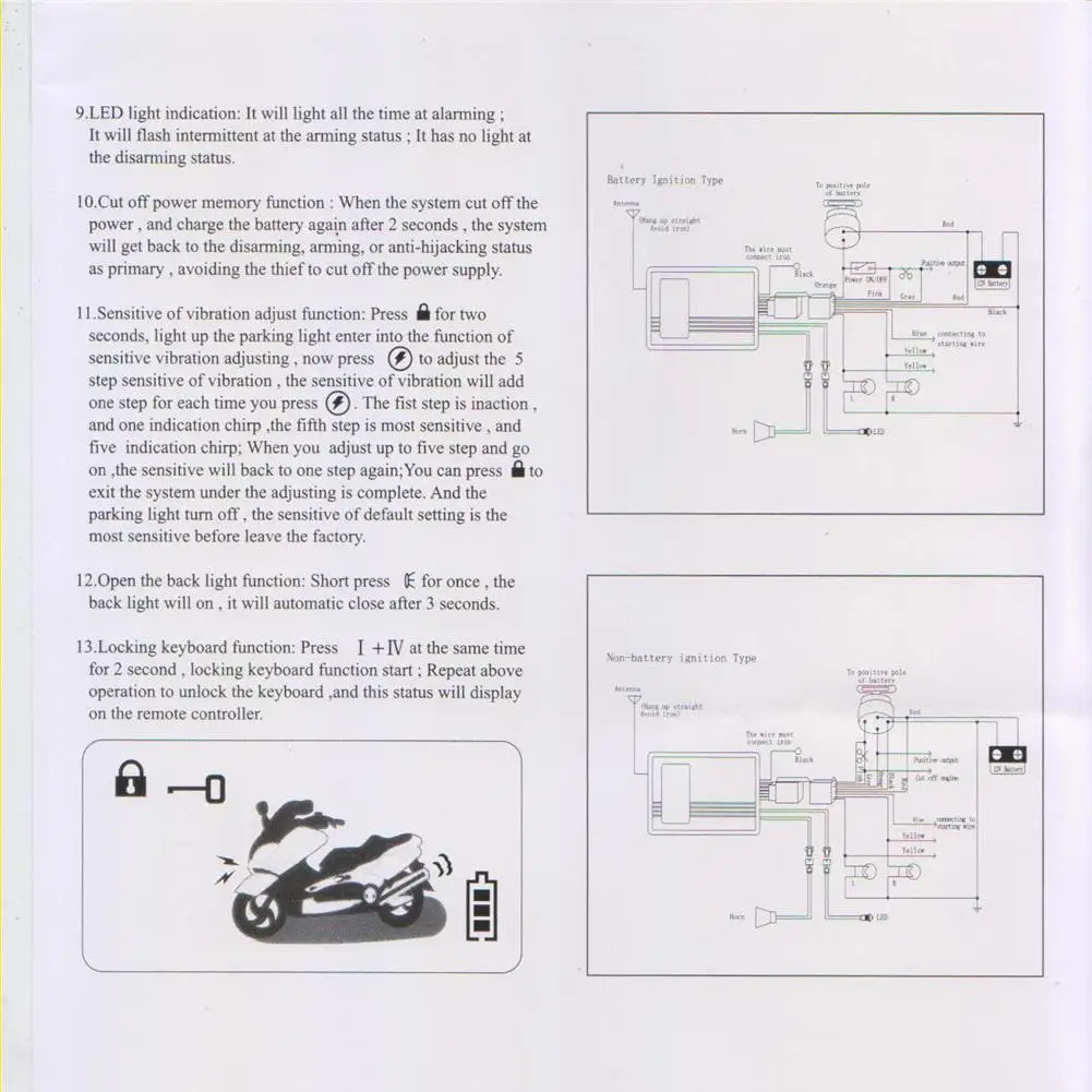 Двухстороннее мотоцикл сигнализация безопасности Системы мотоцикл 2 способ сигнализации Автозапуск Анти-кражи вибрации Сенсор ЖК-дисплей пульт дистанционного управления