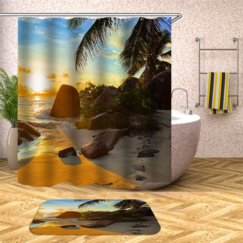 3d waterproof fabric polyester shower curtain sea mermaid landscape flower style bathroom decoration accessories bath screen