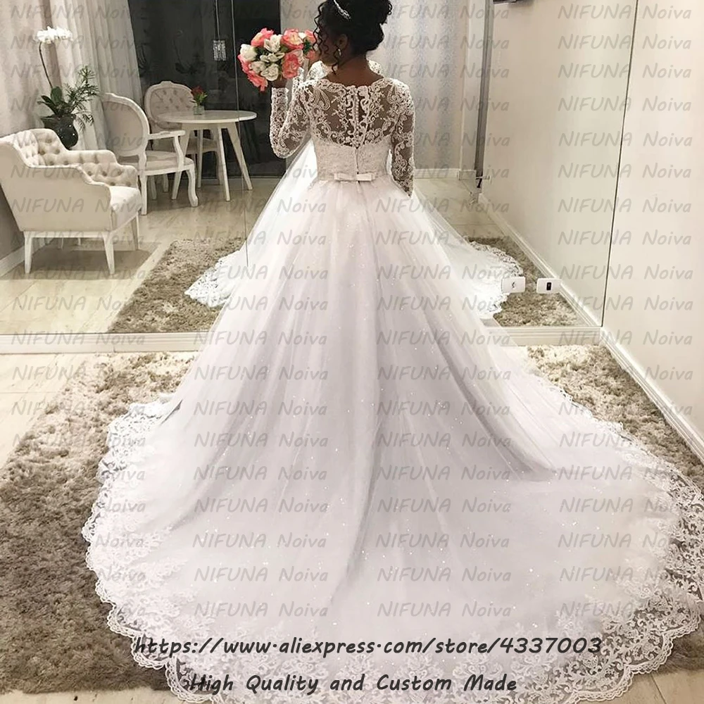 Белое платье невесты из тюля abiti da sposa Южно-Африканские свадебные платья Роскошные бисерные кружева с длинным рукавом свадебное платье Robe de Mariee