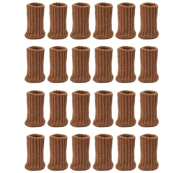 

24PCS Furniture Mat High Elastic Floor Protection Mat Anti-Slip Chair Leg Sock Cover Knitted Furniture Mat Brown