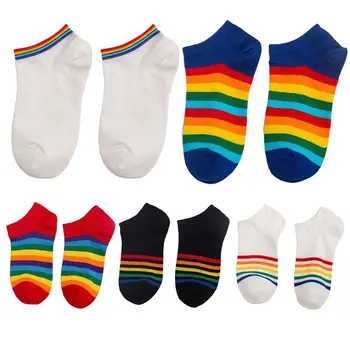 

Women Harajuku Cotton Ankle Boat Socks Rainbow Colorful Stripes Low Cut Hosiery Y1AC