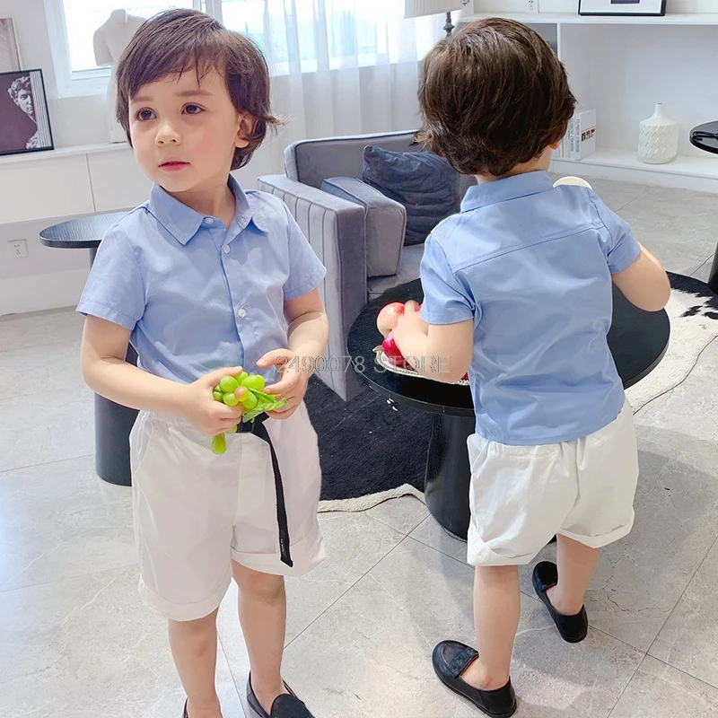 Детская летняя рубашка + белые шорты комплект одежды из 2 предметов нарядное