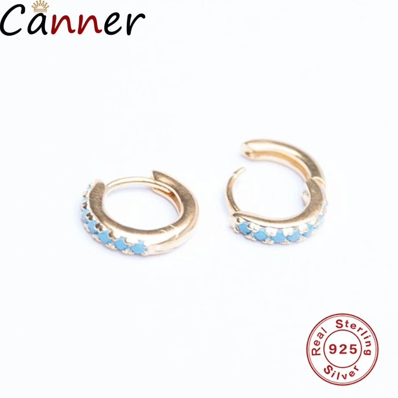 Canner S925 Серебряные Круглые круглые серьги-кольца для женщин, позолоченные микро стразы, циркониевые модные ювелирные изделия