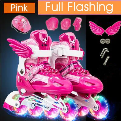 Full-Set-Pink Новые детские роликовые коньки для мальчиков и девочек, регулируемый размер, мигающие ботинки для катания на роликах для детей - Цвет: Full-Set-Pink