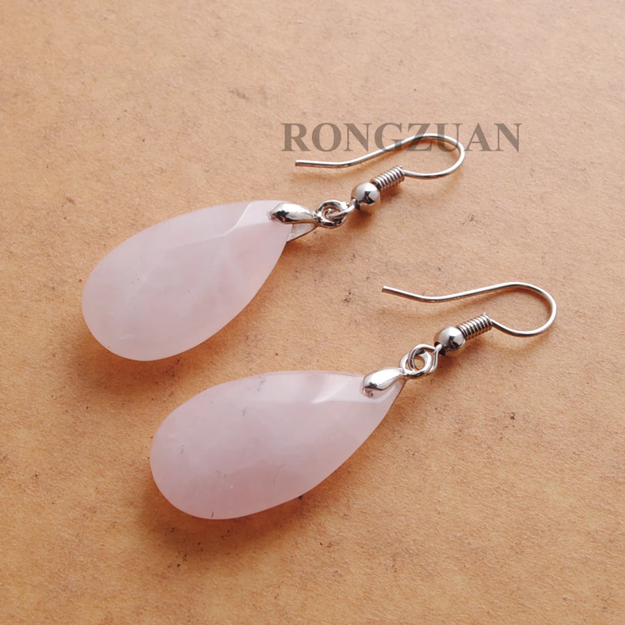 Rose Quartz Stone Hook Water Drop Dangle Earrings For Women Multifaceted Beads Pendants drop earrings,dangle earrings