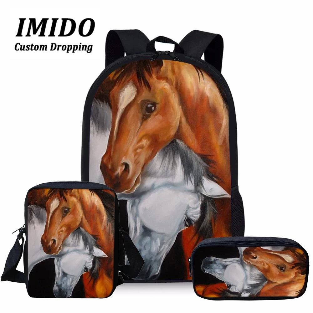 IMIDO Детский рюкзак для школы Crazy Horse 3D принтом для девочек-подростков, возраст от 3 шт./компл. школьный рюкзак для мальчиков и девочек школьная сумка Bolsa - Цвет: 6238CEK