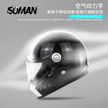 

Original Shiny Racing Helmets Dot/GB Approved For Soman SM801 Full Face Motorcycle Helmet Retro casco capacete moto