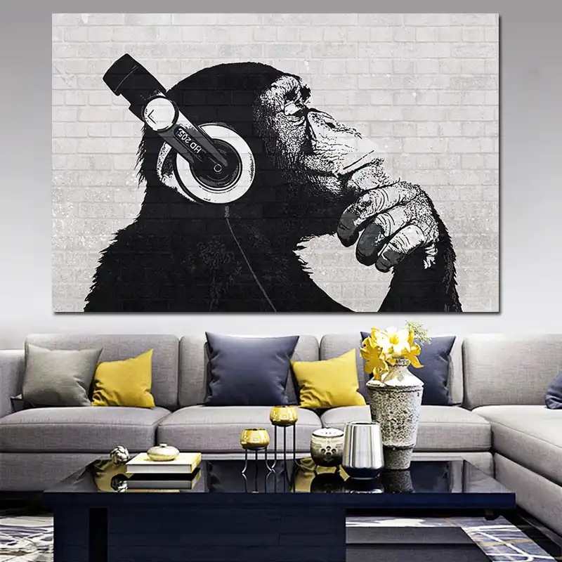 Blanco Y Negro De Dj Mono Pintura De La Lona Arte De La Pared De Musica De Fotos Cuadros Decoracion Para El Hogar Para Sala De Carteles Aliexpress