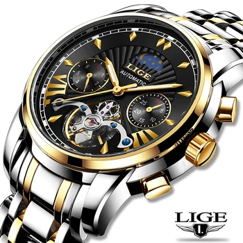 

LIGE Casual Business Mens Watches Top Brand Luxury Tourbillon Automatic Mechanical Watch Men Waterproof Wristwatch Reloj Hombres
