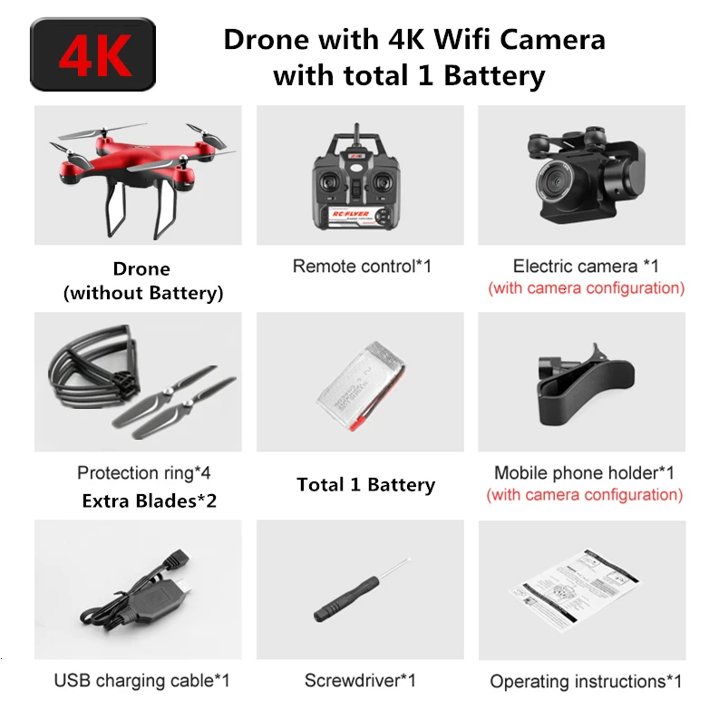 Радиоуправляемый Дрон с 4K WiFi FPV с электрической регулировкой камеры Квадрокоптер 25 минут Летающий время Квадрокоптер игрушка для ребенка Дрон VS SG901 - Цвет: Red 4K Camera 1B