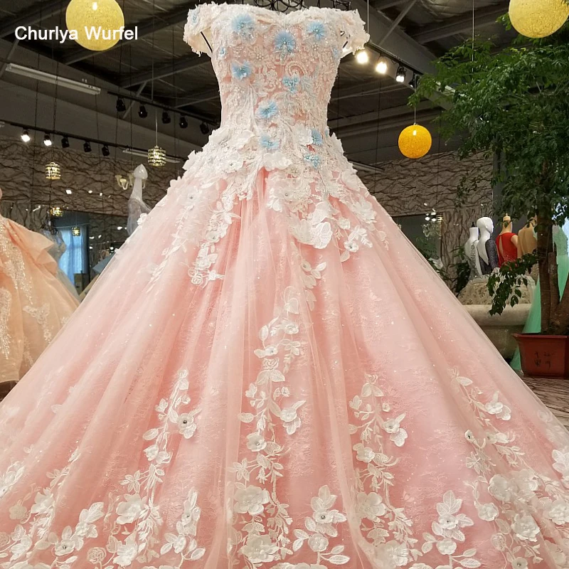 

LS00368-1 pink lace 3D flowers off the shoulder evening dress luxury beautiful vestidos de fiesta largos elegantes de gala