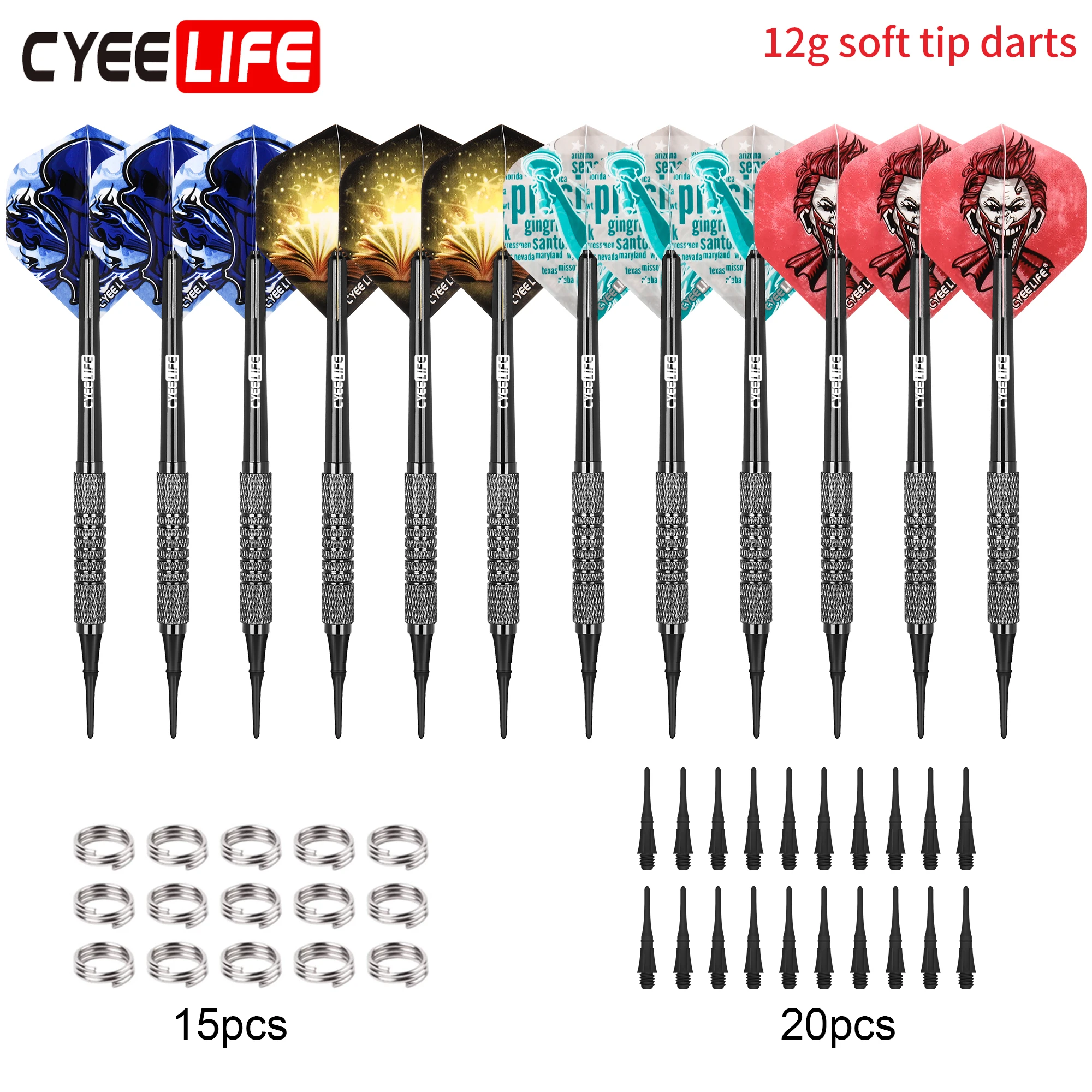 CyeeLife 12 Pieces Professional 12 Grams Soft Tip Darts Set with Extra