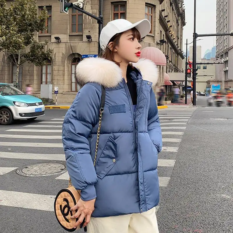 Winter Women Large Fur Collar Down Coat Wadded Jacket Female Padded Coats Women Thickening Parkas Y6