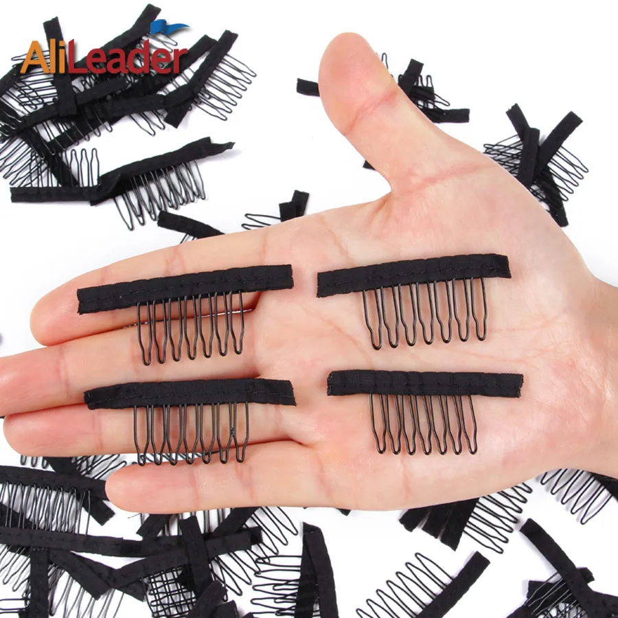 Alileader al por mayor de poliéster mantel resistente peluca peines para peluca 12 Uds negro peluca Clips extensiones de pelo peluca Accesorios