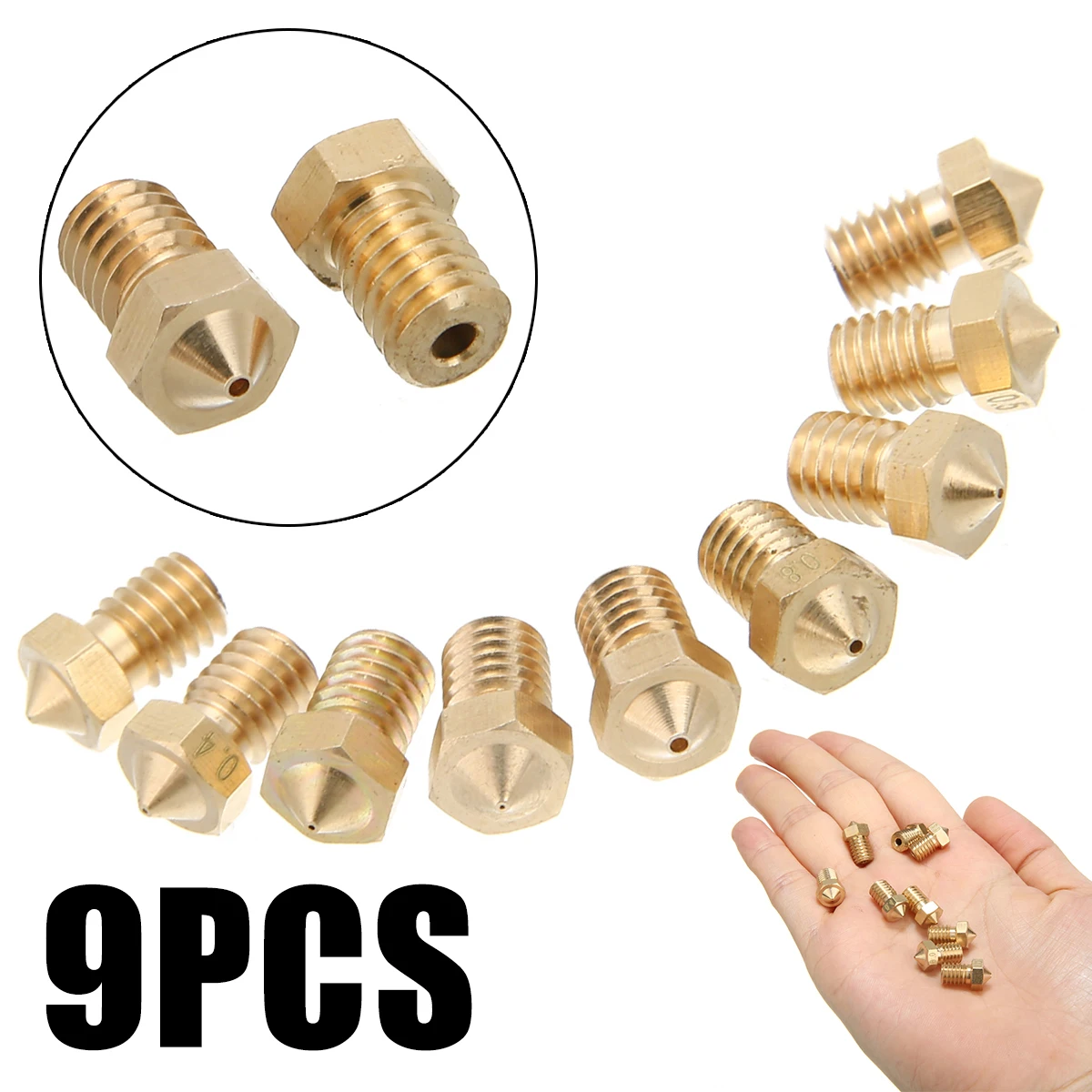 

9pcs 1.75mm Filament Extruder Nozzle Set 0.2/0.25/0.3/0.35/0.4/0.5/0.6/0.8/1mm 3D Printer Accessory for V6 J-Head & MK8 Makerbot