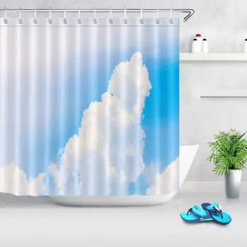 

Waterproof Polyester Fabric Blue Sky and White Clouds Bath Curtain for Bathroom Scenery Shower Curtain Mildew proof Washable