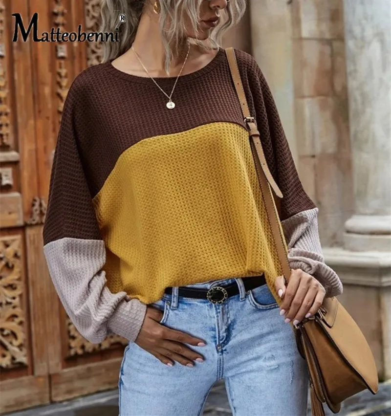 

2020 Autumn Fashion Womens T Shirt O-Neck Long Sleeves Patchwork Color Top Women Casual Streetwear Harajuku Ladies T-shirt