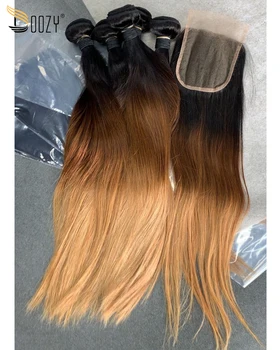 

Doozy Hair Peruvian Single Drawn 1b 4 27 Color Straight 3 Bundles With Closure Virgin Human Hair