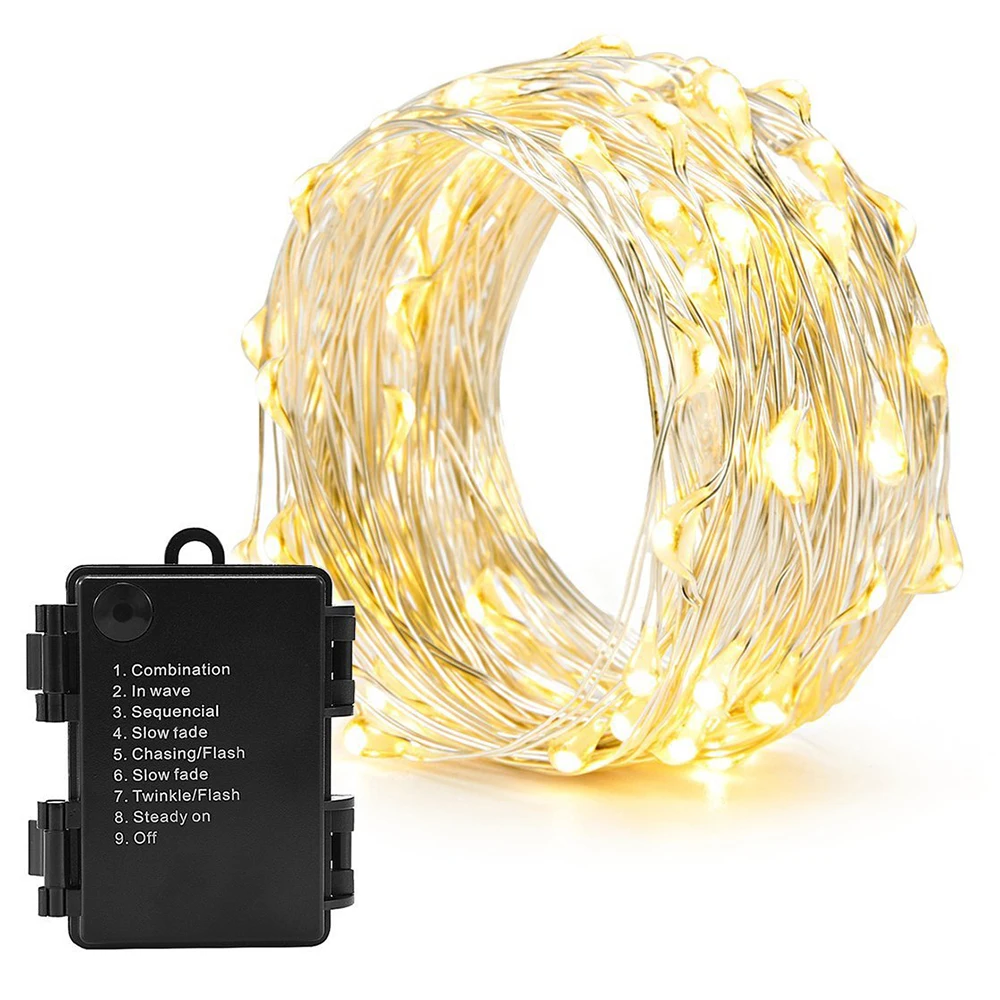 Медный провод 100LED батарея 10 м 8 режимов Фестиваль сад пейзаж лампа Рождественский Декор открытый Сказочный светильник