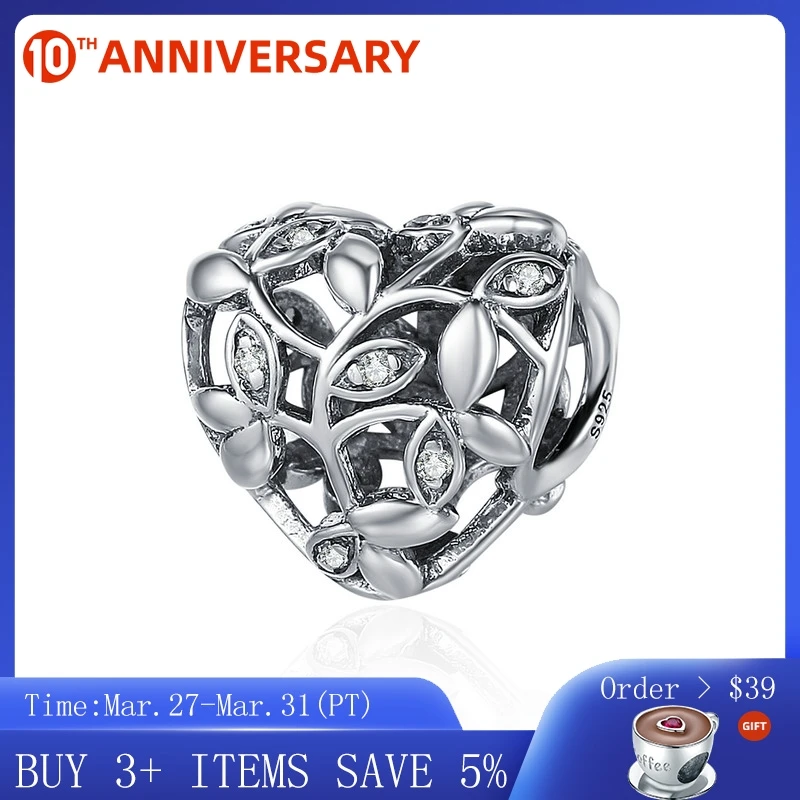 

CodeMonkey Romantic New 100% 925 Sterling Silver Tree of Leaves Heart Charm Beads fit Bracelet Jewelry Valentine Day Gift CMC489