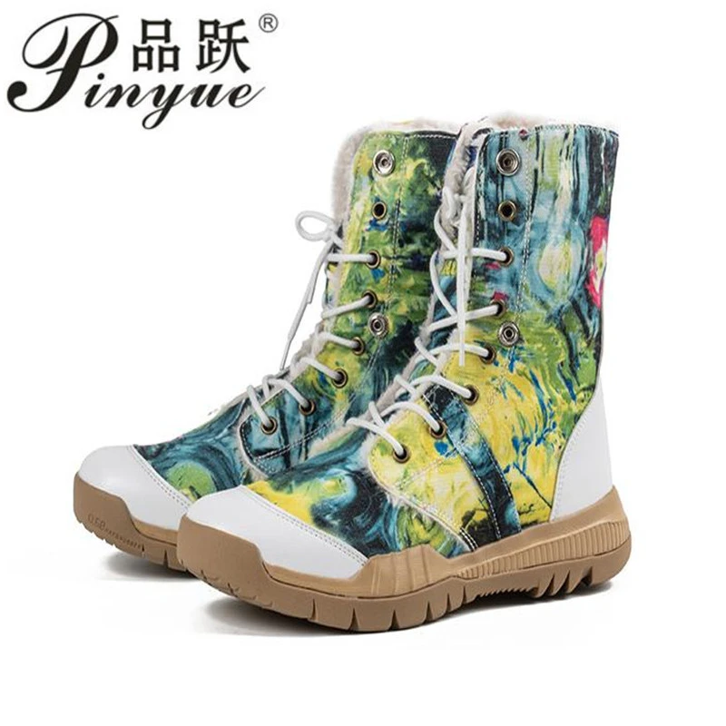 Botas de lona permeables para botines de estilo pintura al óleo, para ocio, senderismo, ropa de trabajo, campo traviesa|Botas de seguridad y de trabajo| - AliExpress