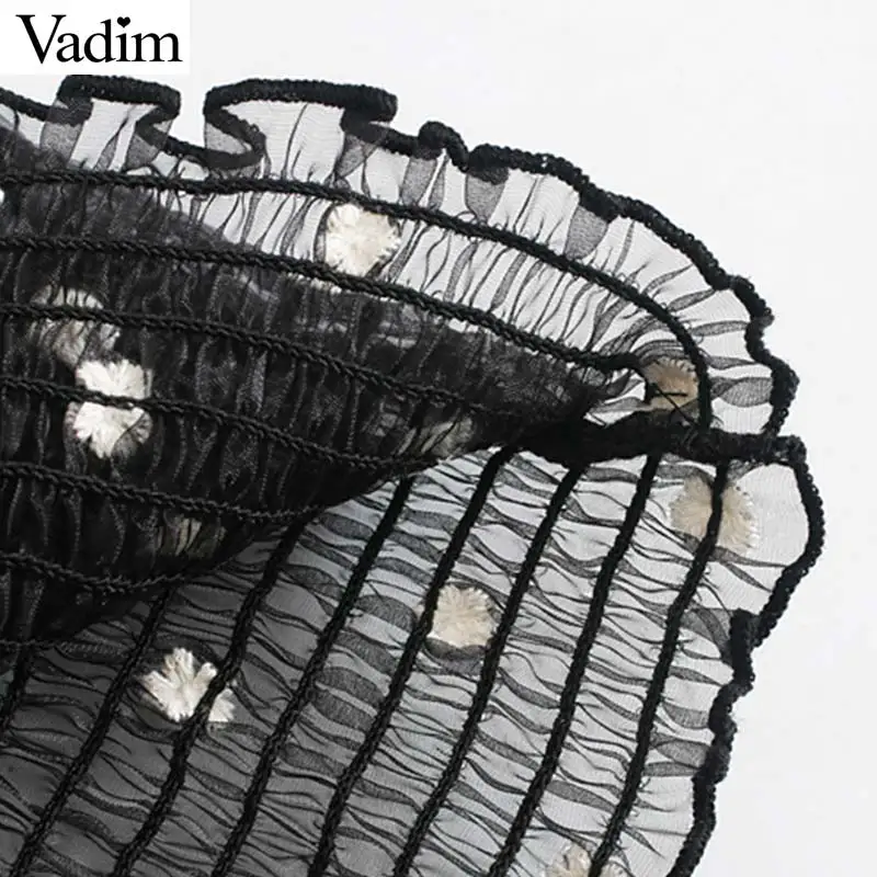 Vadim женские стильные блузки в горошек эластичные рубашки с буфами на рукавах женские повседневные короткие Стильные черные топы blusas mujer LB757