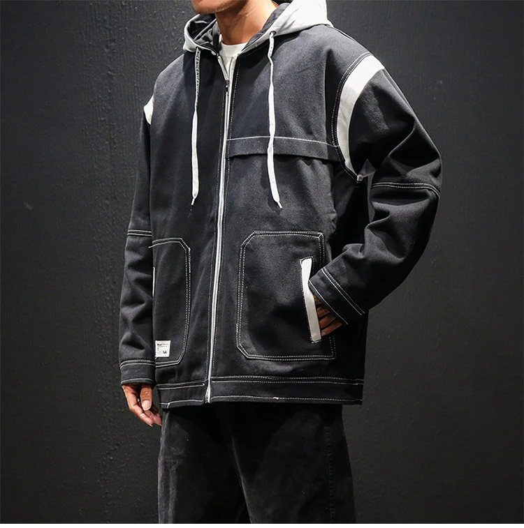 New Patchwork Jackets Men Autumn Zipper Hip Hop Pocket Jacket Casual Loose Jacket and Coat Men Streetwear 4XL 5XL