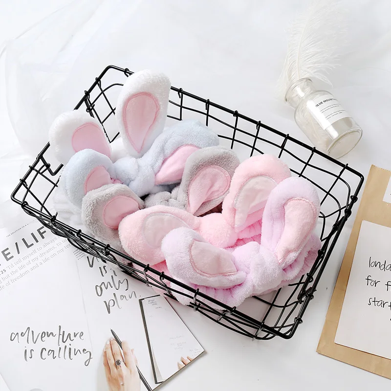Girl cute soft rabbit ears hair band velvet cartoon cosmetics wide-brimmed headband jewelry multi-color headband spa package