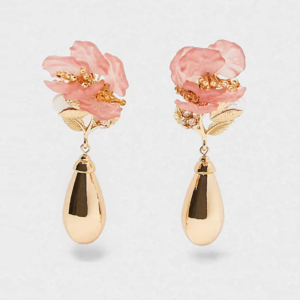 Серьги-капли из органзы с цветочным рисунком для девочек, длинные серьги с этническим цветком, г., длинные серьги с металлическим сердечком, вечерние подарки - Окраска металла: 17