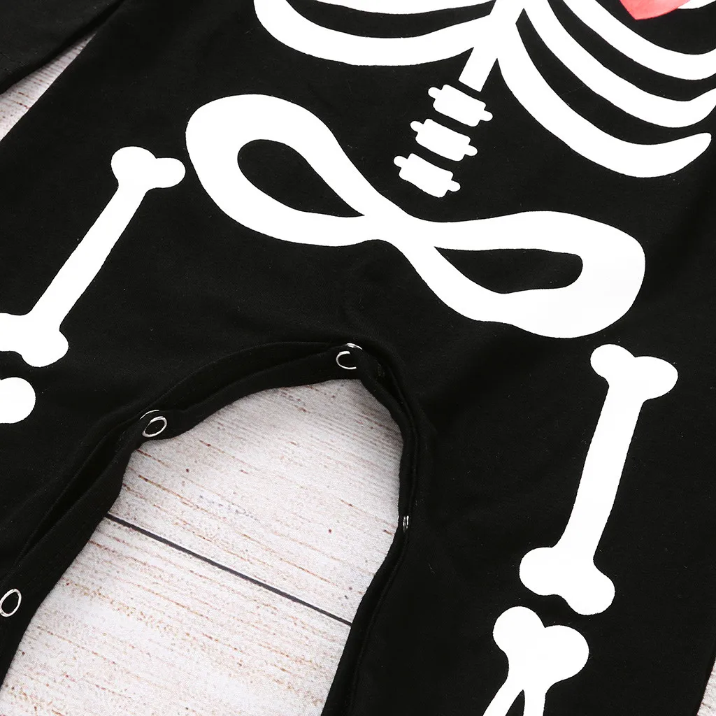 Halloween Bone Print Romper Jumpsuit+Hat Set Outfits Newborn Baby Boys Girls Toddler Halloween costume Lively Kombinezon Dziecko