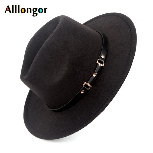 Autumn Fashion 2022 Winter Wide Brim Fedora Hat Men Black Solid Vintage wool  Felt Hats For Women bonnet homme - AliExpress
